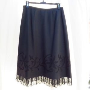 Ann Taylor LOFT Black Wool Lace A-Line Skirt